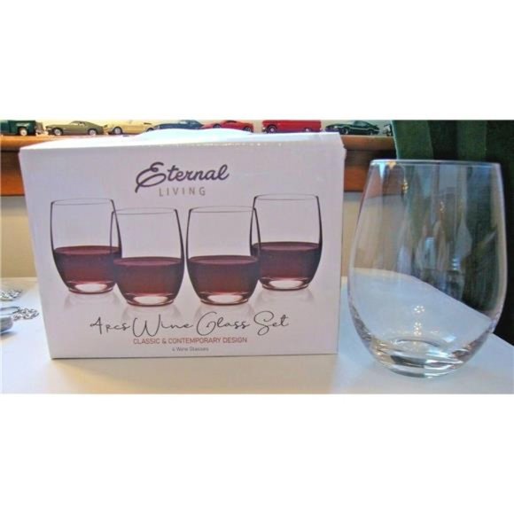 Wine Glasses Stemless CRYSTAL  CLEAR Wine Glass, 14-Ounce, Set of 4 - Picture 1 of 3